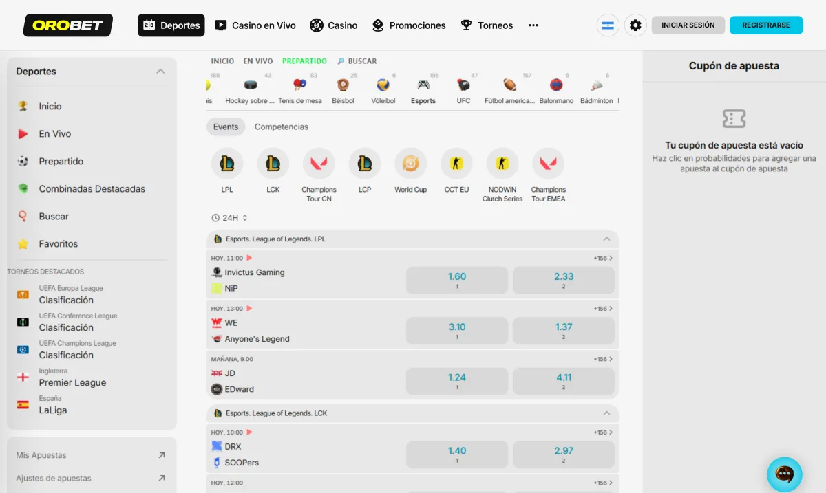 Apuestas de esports en Orobet: CS2, Dota 2 y League of Legends