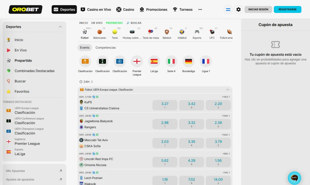 Apuestas de fútbol en vivo y prepartido en Orobet Argentina