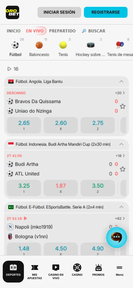 Eventos en vivo para apostar desde el celular en Orobet