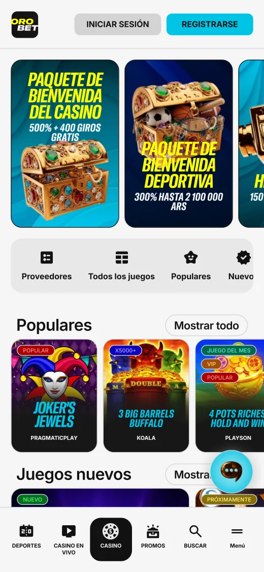 Casino de Orobet en la versión móvil