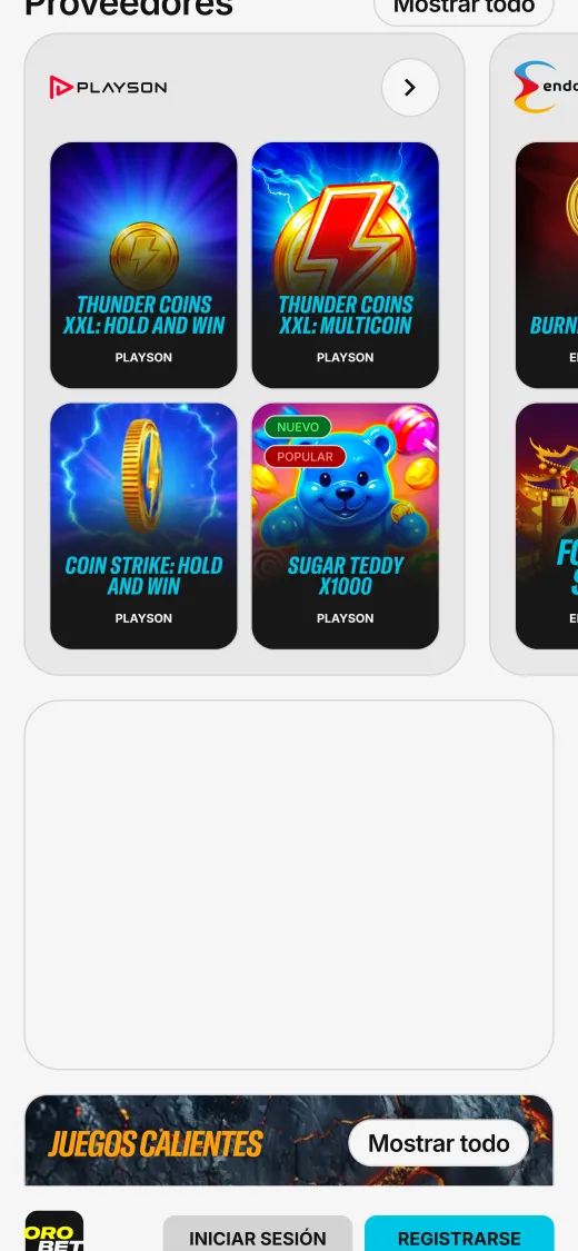 Juegos de casino en la versión móvil de Orobet