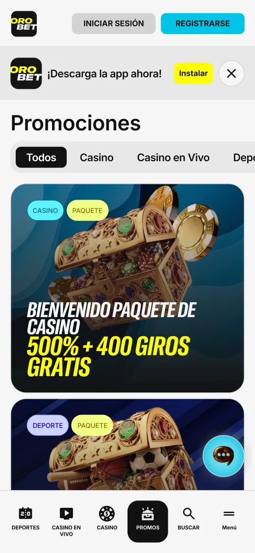 Promociones de Orobet en la versión móvil