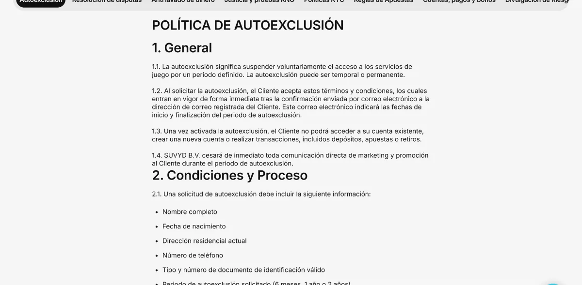 Política de autoexclusión de Orobet