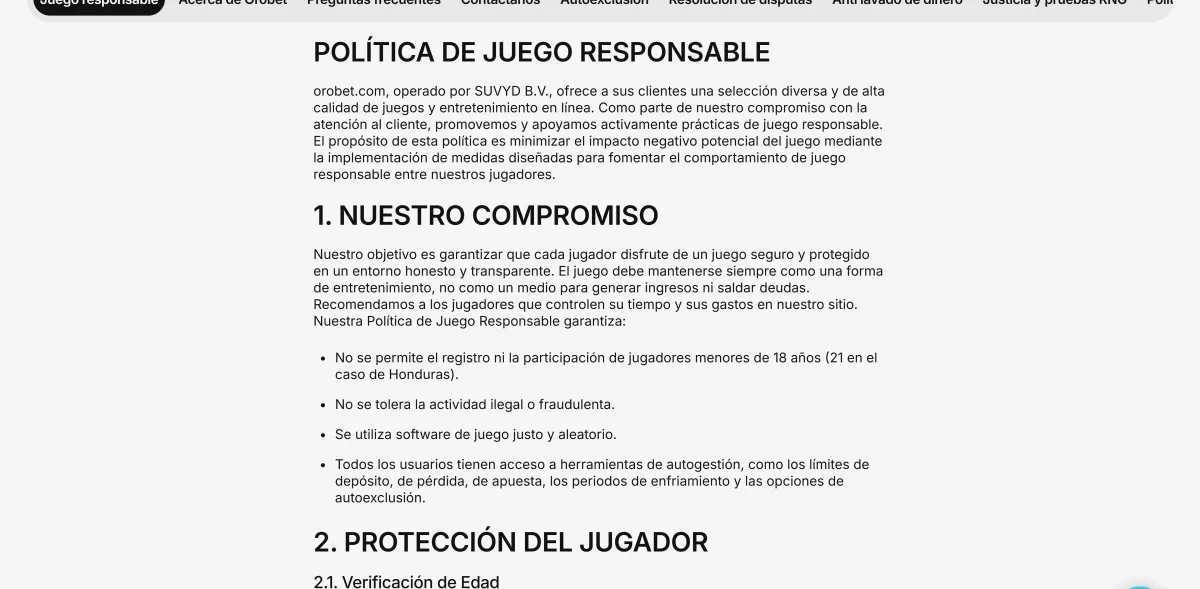 Política de juego responsable de Orobet