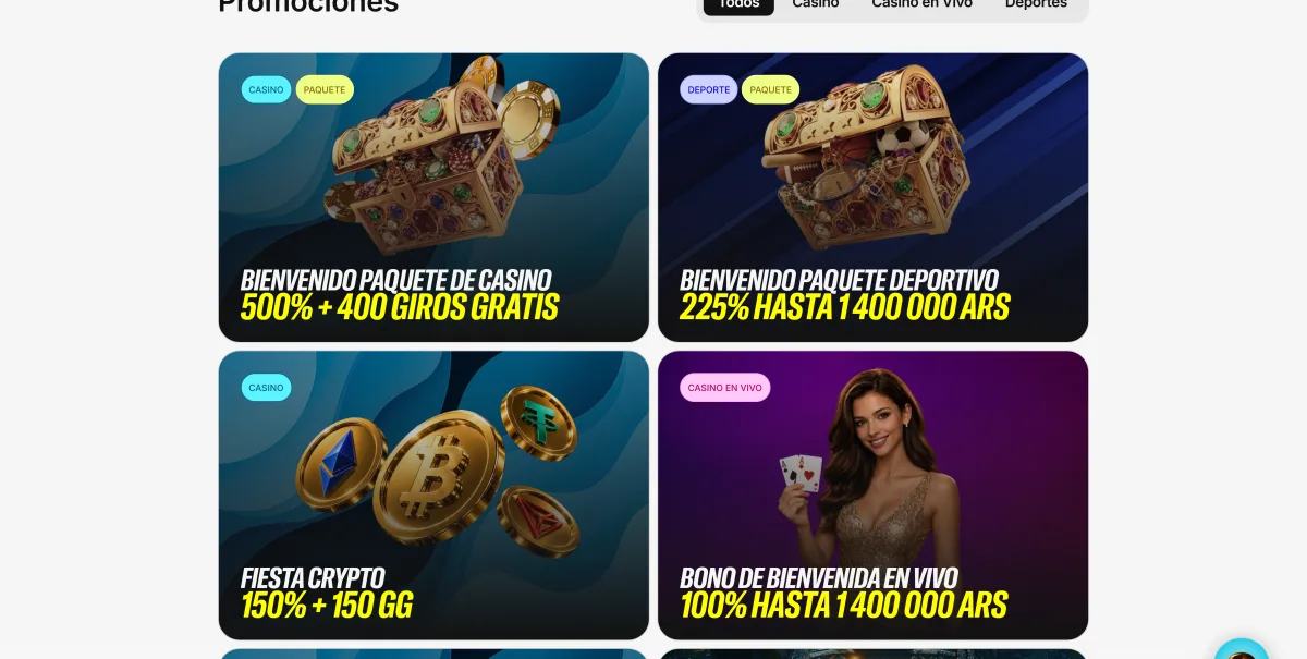 Página de promociones de Orobet con los paquetes de bienvenida de casino y deportes