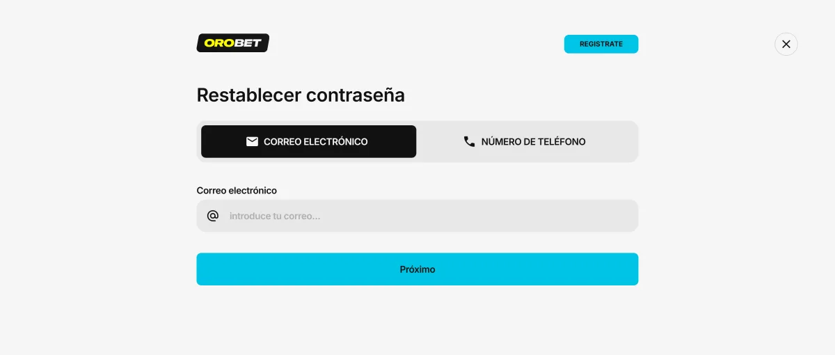 Formulario para restablecer la contraseña de la cuenta de Orobet